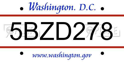 5BZD278 District Of Columbia License Plate