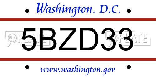 5BZD33 District Of Columbia License Plate