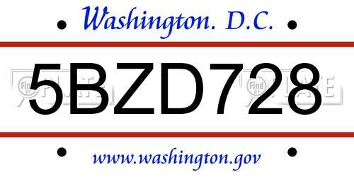 5BZD728 District Of Columbia License Plate