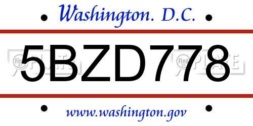5BZD778 District Of Columbia License Plate