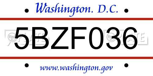 5BZF036 District Of Columbia License Plate