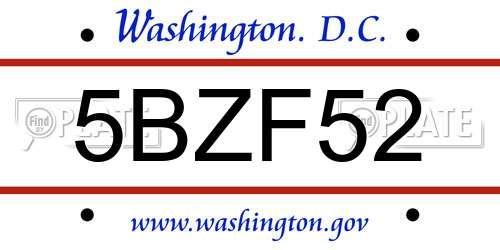 5BZF52 District Of Columbia License Plate