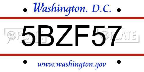 5BZF57 District Of Columbia License Plate