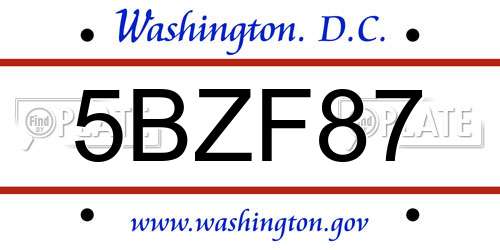 5BZF87 District Of Columbia License Plate