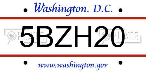 5BZH20 District Of Columbia License Plate