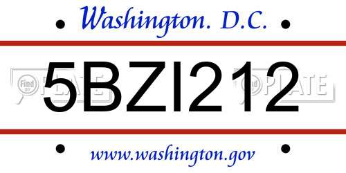 5BZI212 District Of Columbia License Plate