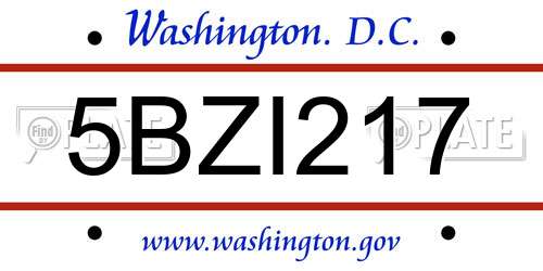 5BZI217 District Of Columbia License Plate