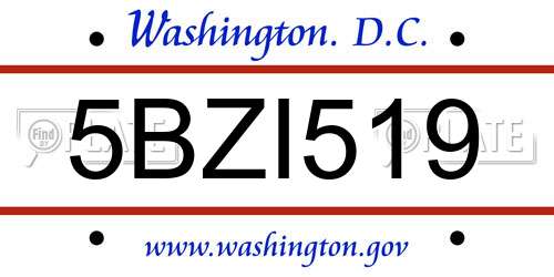 5BZI519 District Of Columbia License Plate