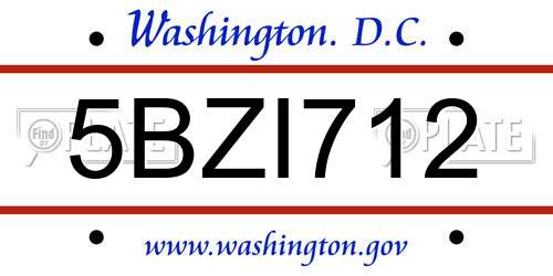 5BZI712 District Of Columbia License Plate