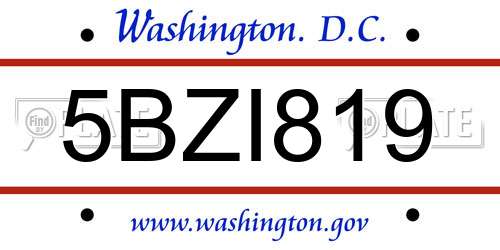 5BZI819 District Of Columbia License Plate