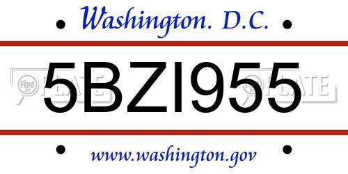 5BZI955 District Of Columbia License Plate