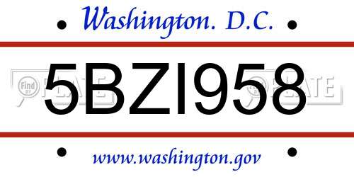 5BZI958 District Of Columbia License Plate