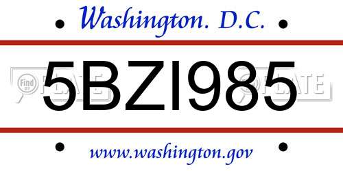 5BZI985 District Of Columbia License Plate