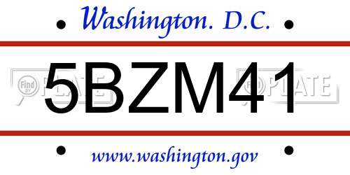5BZM41 District Of Columbia License Plate