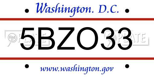 5BZO33 District Of Columbia License Plate