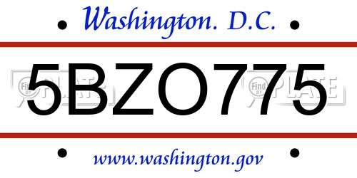 5BZO775 District Of Columbia License Plate