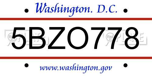 5BZO778 District Of Columbia License Plate