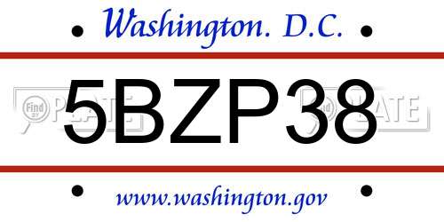 5BZP38 District Of Columbia License Plate