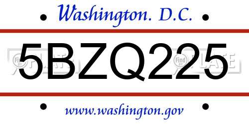 5BZQ225 District Of Columbia License Plate