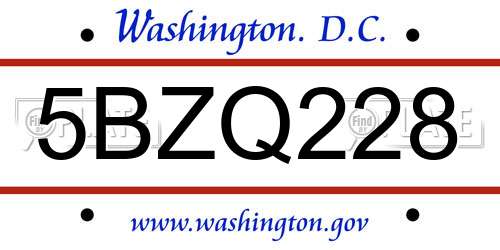 5BZQ228 District Of Columbia License Plate