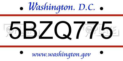 5BZQ775 District Of Columbia License Plate