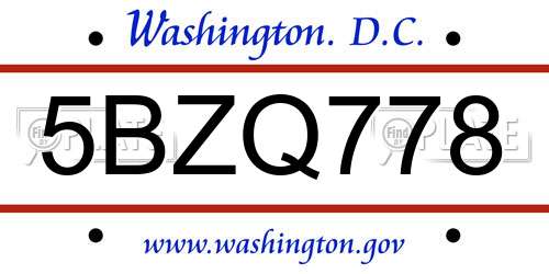 5BZQ778 District Of Columbia License Plate