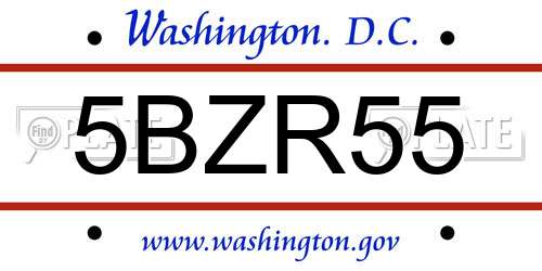 5BZR55 District Of Columbia License Plate