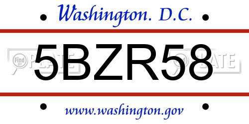 5BZR58 District Of Columbia License Plate