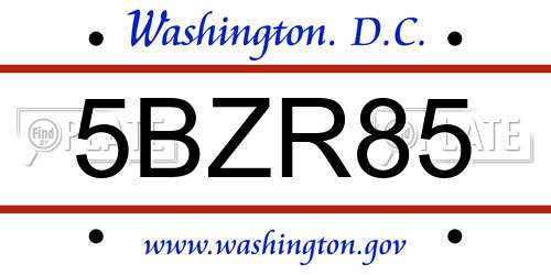 5BZR85 District Of Columbia License Plate