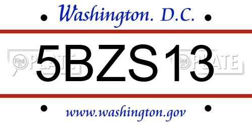 5BZS13 District Of Columbia License Plate