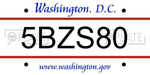 5BZS80 District Of Columbia License Plate