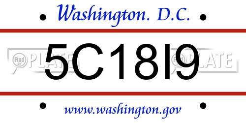 5C18I9 District Of Columbia License Plate
