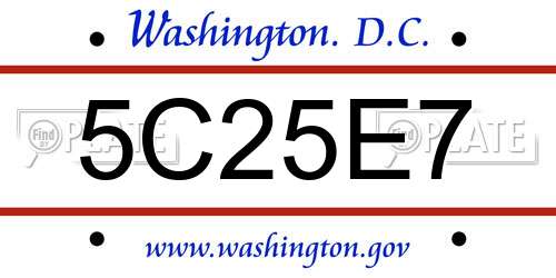 5C25E7 District Of Columbia License Plate