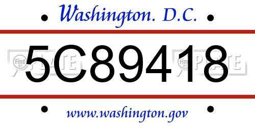 5C89418 District Of Columbia License Plate