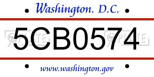 5CB0574 District Of Columbia License Plate