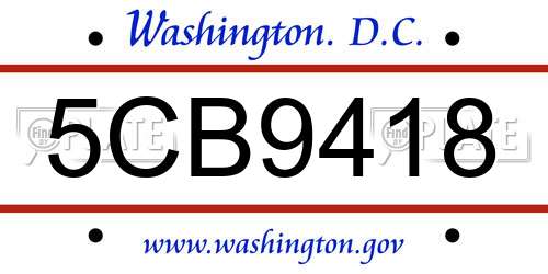 5CB9418 District Of Columbia License Plate