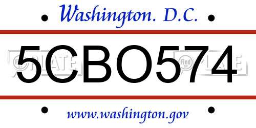 5CBO574 District Of Columbia License Plate