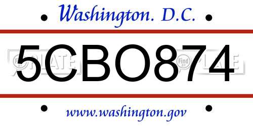 5CBO874 District Of Columbia License Plate