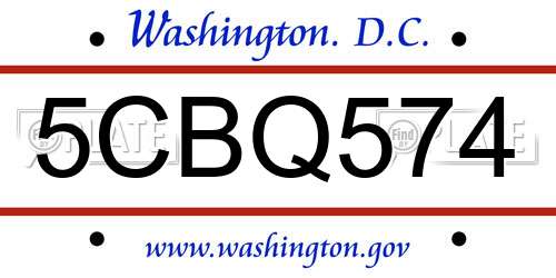 5CBQ574 District Of Columbia License Plate
