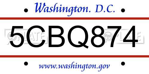 5CBQ874 District Of Columbia License Plate