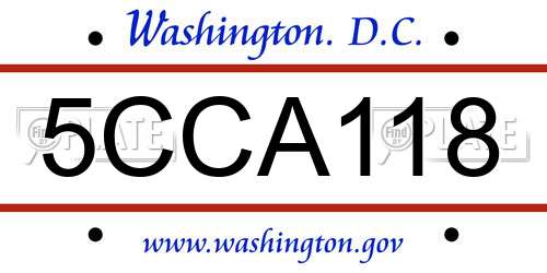 5CCA118 District Of Columbia License Plate