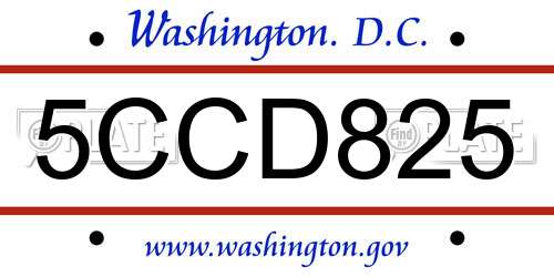 5CCD825 District Of Columbia License Plate