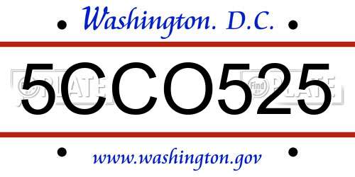 5CCO525 District Of Columbia License Plate