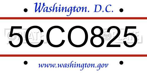 5CCO825 District Of Columbia License Plate