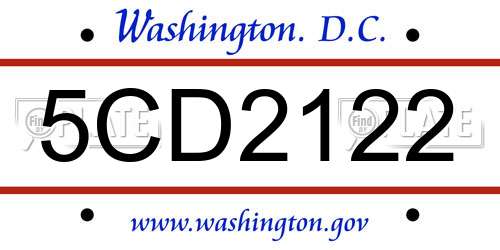 5CD2122 District Of Columbia License Plate