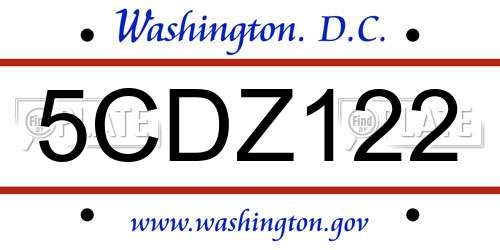 5CDZ122 District Of Columbia License Plate