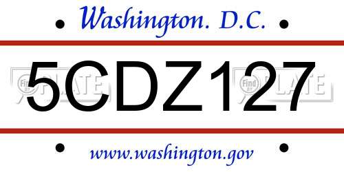 5CDZ127 District Of Columbia License Plate