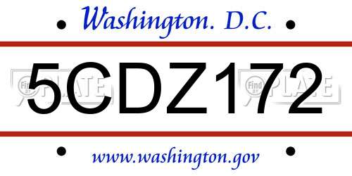 5CDZ172 District Of Columbia License Plate