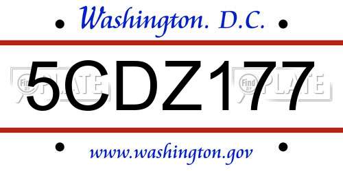 5CDZ177 District Of Columbia License Plate