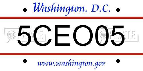 5CEO05 District Of Columbia License Plate